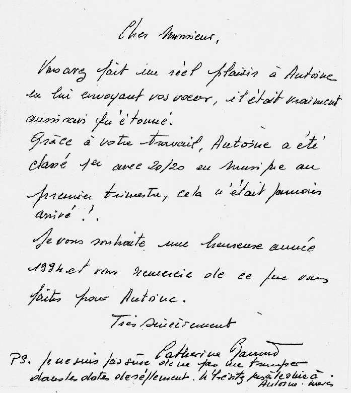 Témoignage manuscrit d’un élève (1/10)