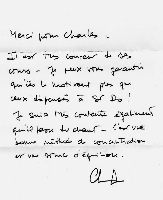 Témoignage manuscrit d’un élève (10/10)